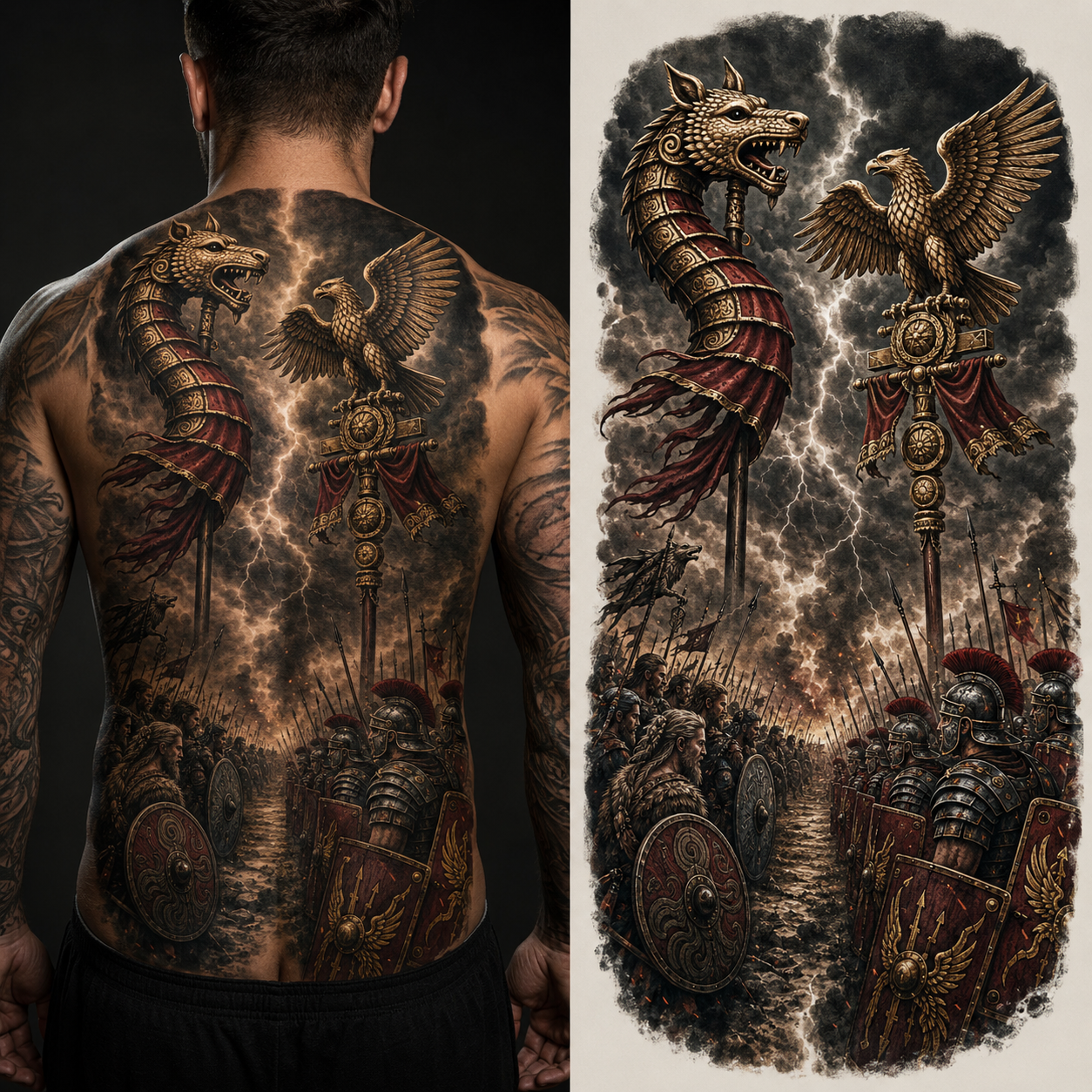 DRACO AGAINST THE EAGLE from the Dacian Roman War — EUR 50 tattoo collection